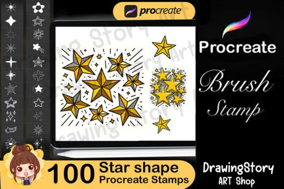 Download 100 Star Shape Stamps: Procreate Brush - Shape Collection